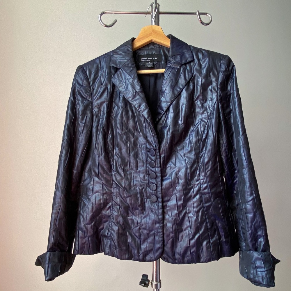 🍂90s Vintage Jones New York Navy Blue Textured Quilted Blazer